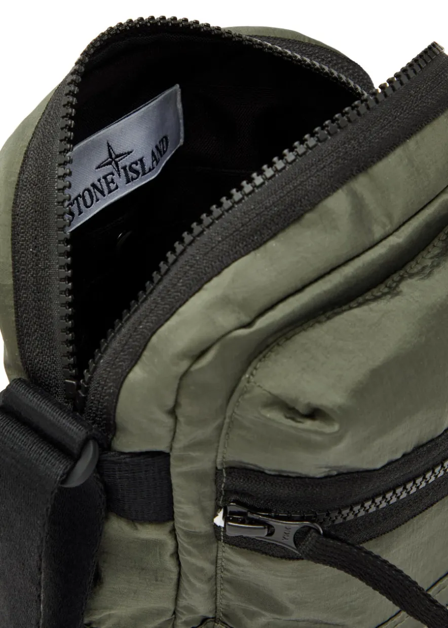 Logo-appliquéd nylon pouch bag