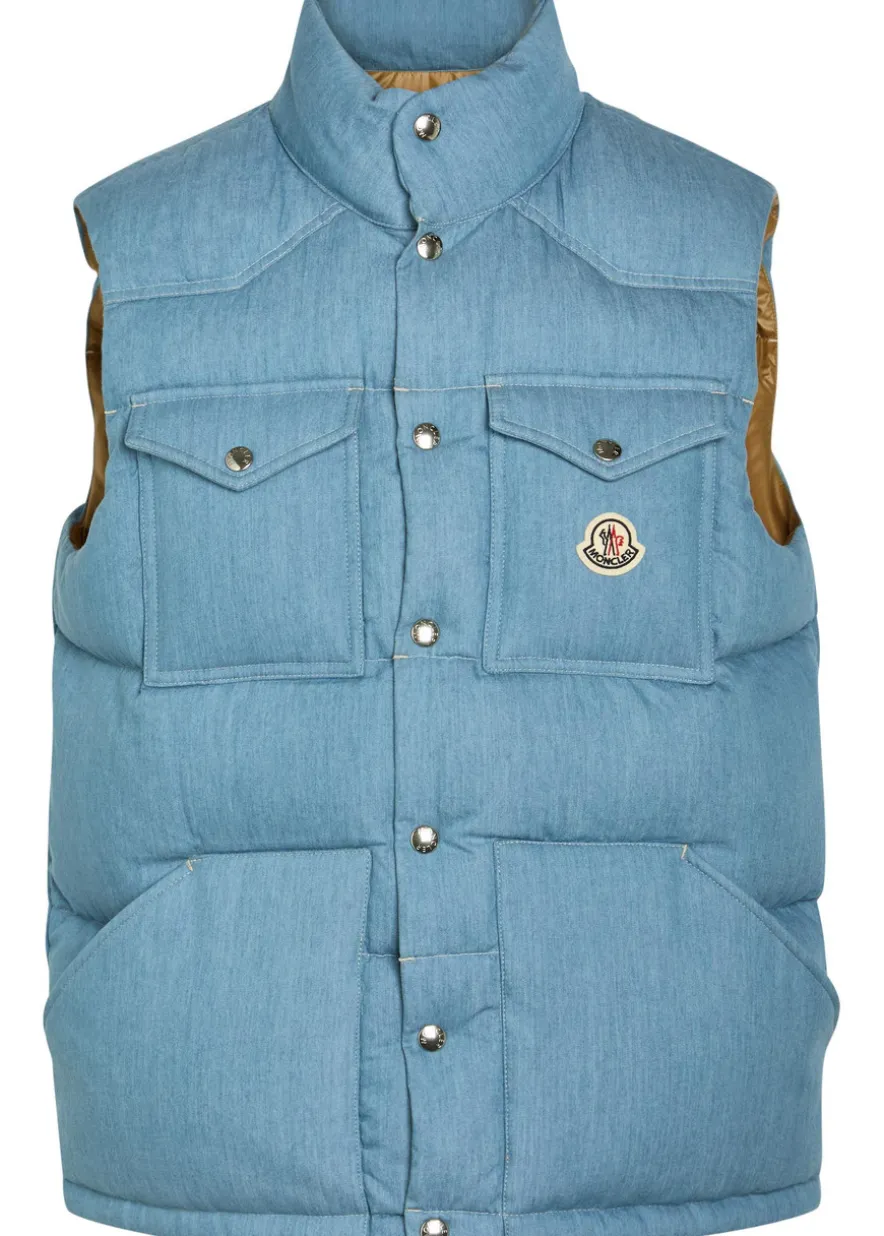 Logo-appliquéd padded denim gilet