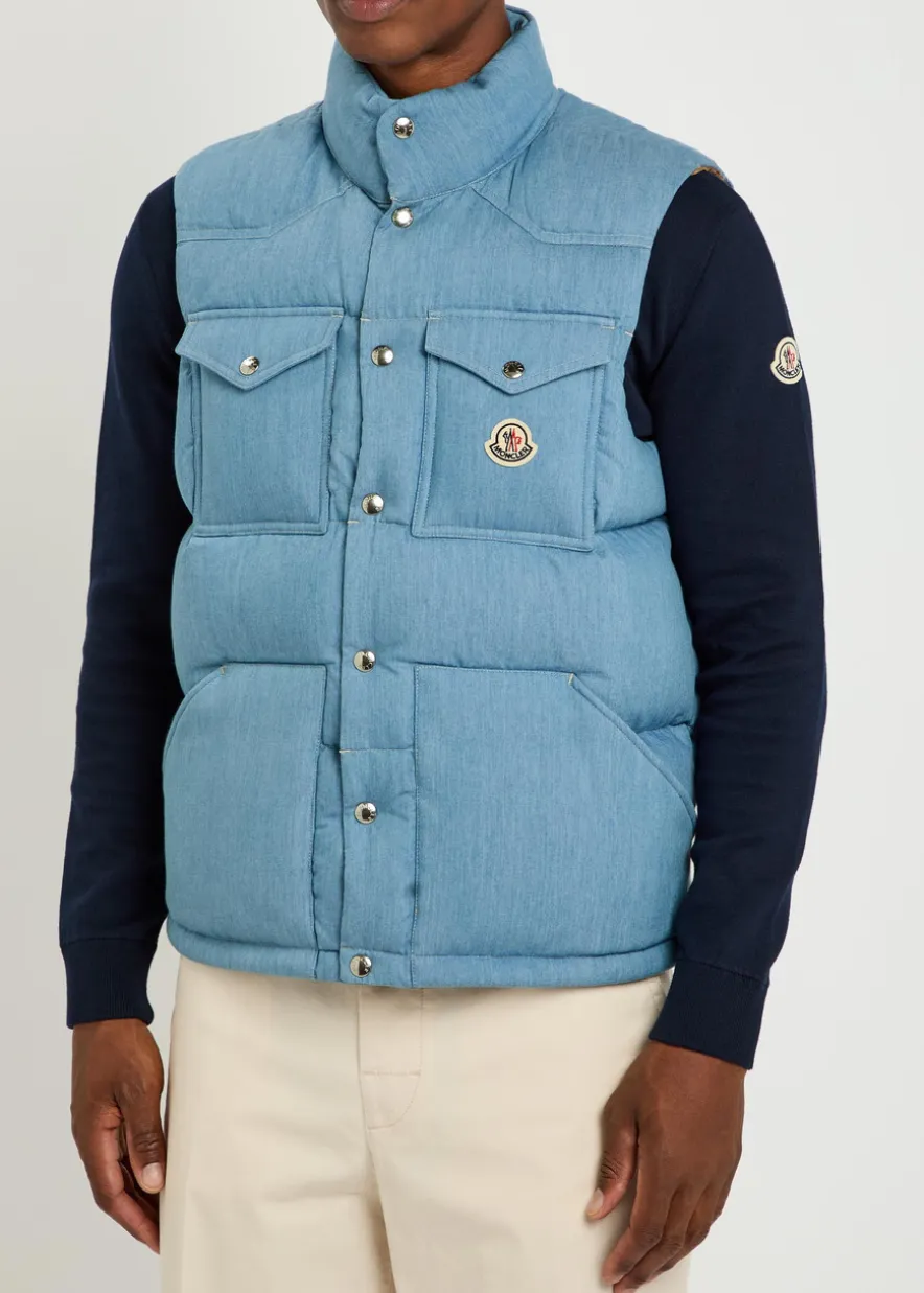 Logo-appliquéd padded denim gilet