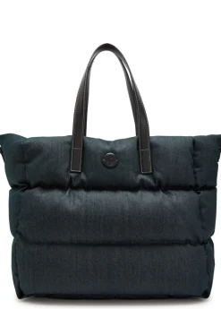 Logo-appliquéd padded leather and denim tote