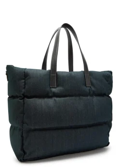 Logo-appliquéd padded leather and denim tote