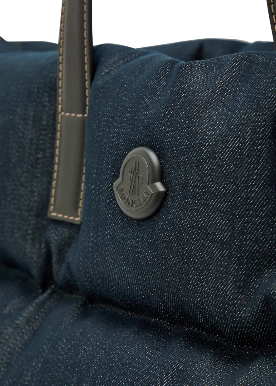 Logo-appliquéd padded leather and denim tote