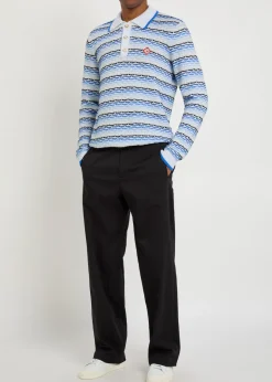 Logo-appliquéd patterned cotton-knit polo jumper