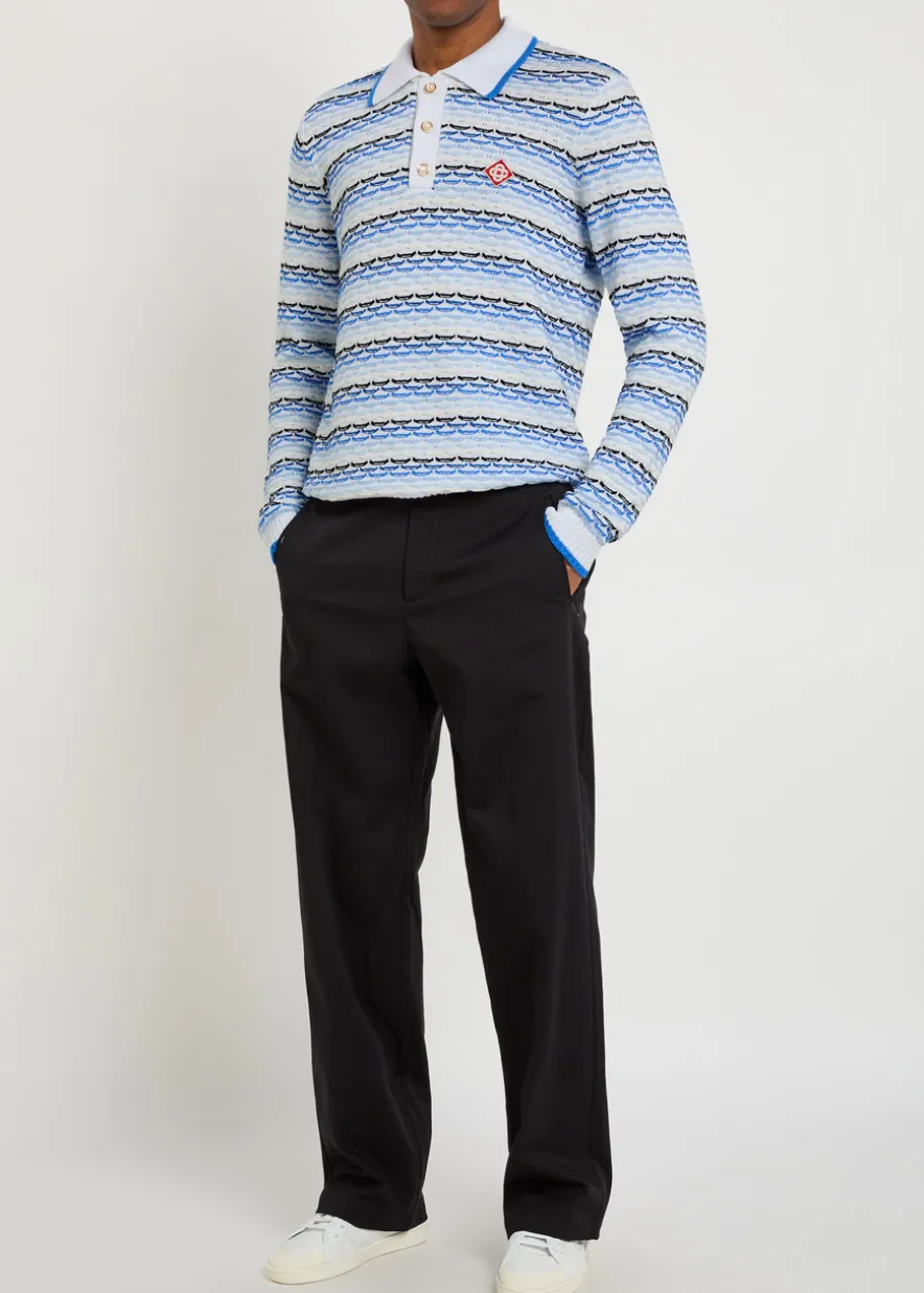 Logo-appliquéd patterned cotton-knit polo jumper