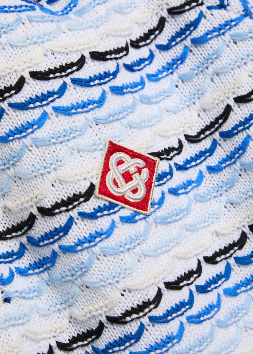 Logo-appliquéd patterned cotton-knit polo jumper