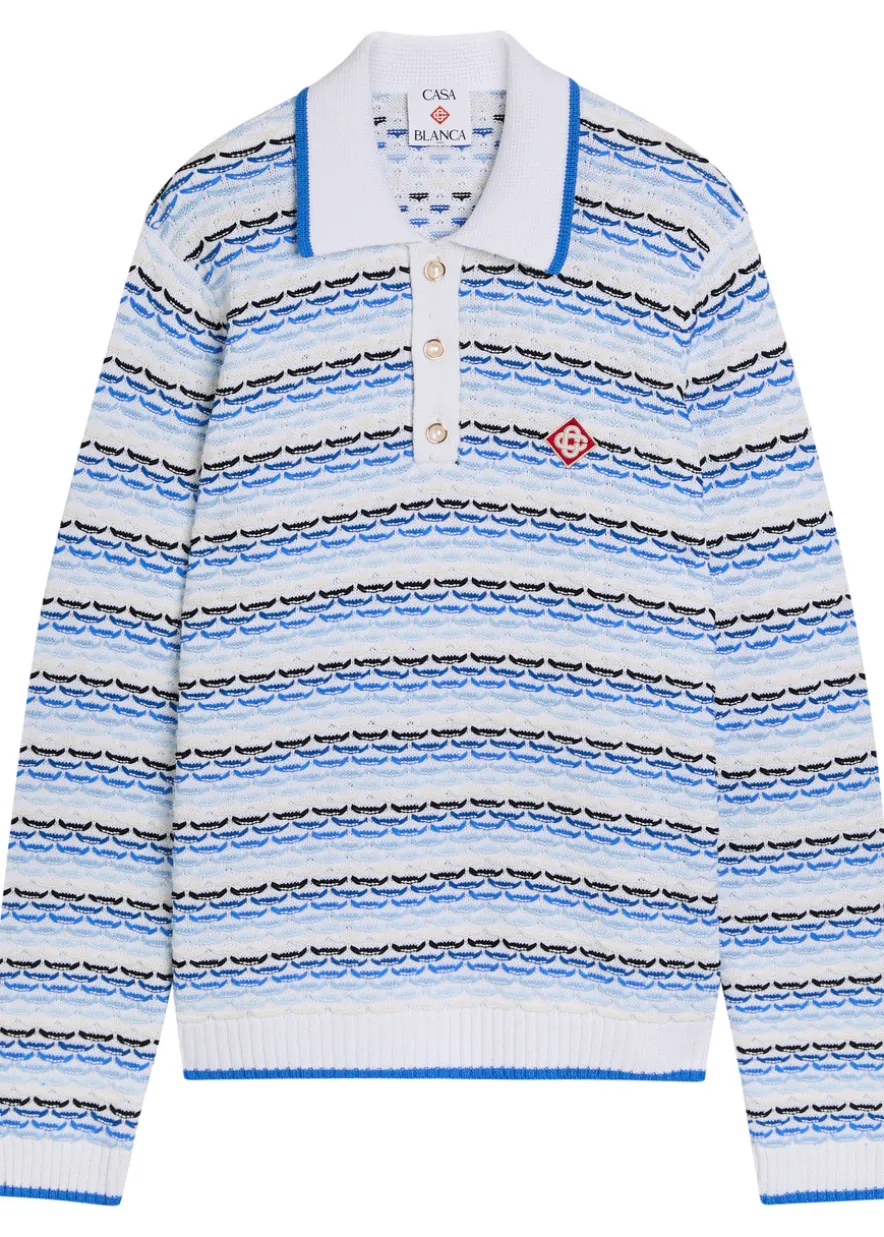 Logo-appliquéd patterned cotton-knit polo jumper