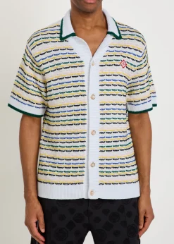 Logo-appliquéd patterned cotton-knit shirt