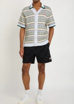 Logo-appliquéd patterned cotton-knit shirt