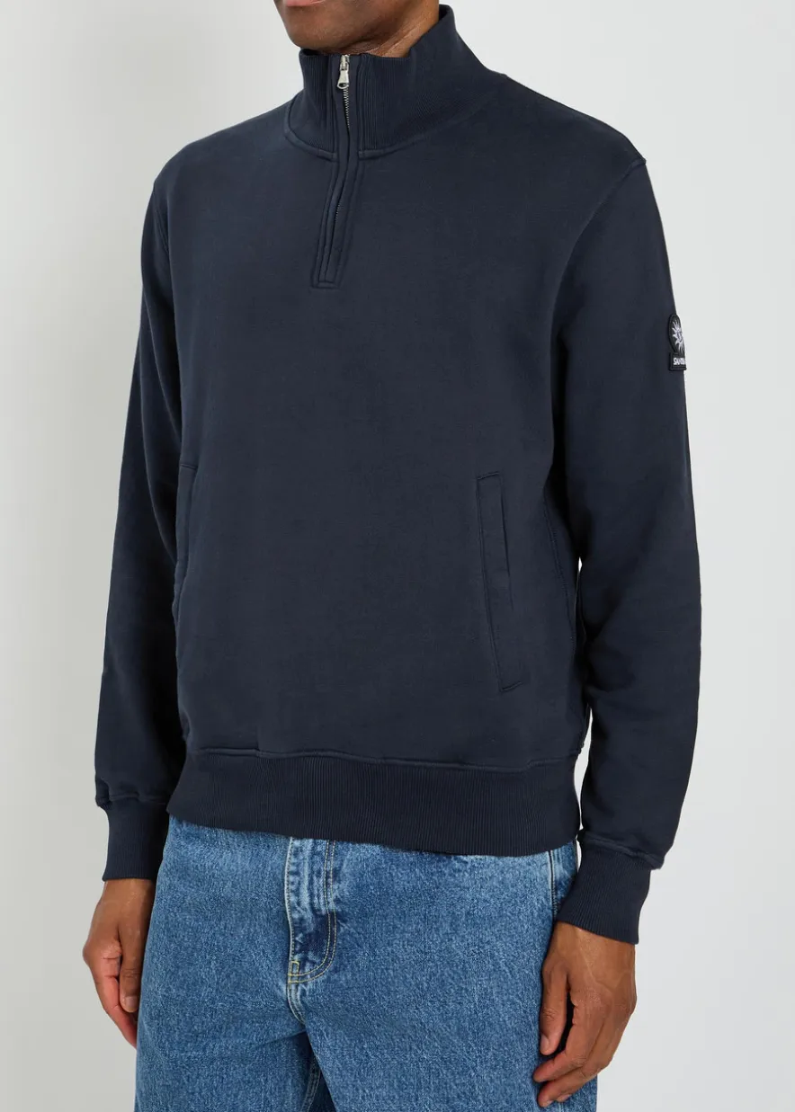 Logo-appliquéd quarter-zip cotton sweatshirt