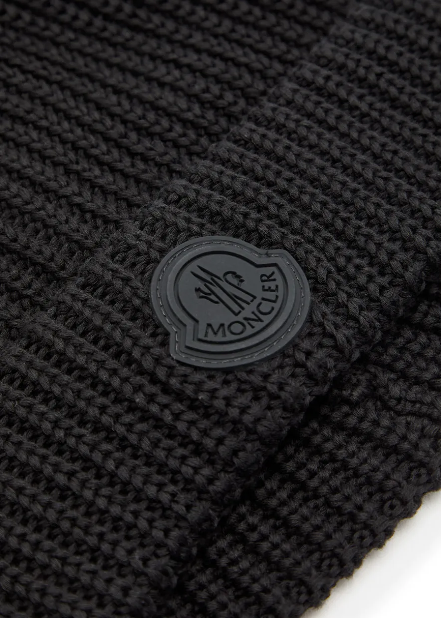 Logo-appliquéd ribbed cotton-knit beanie