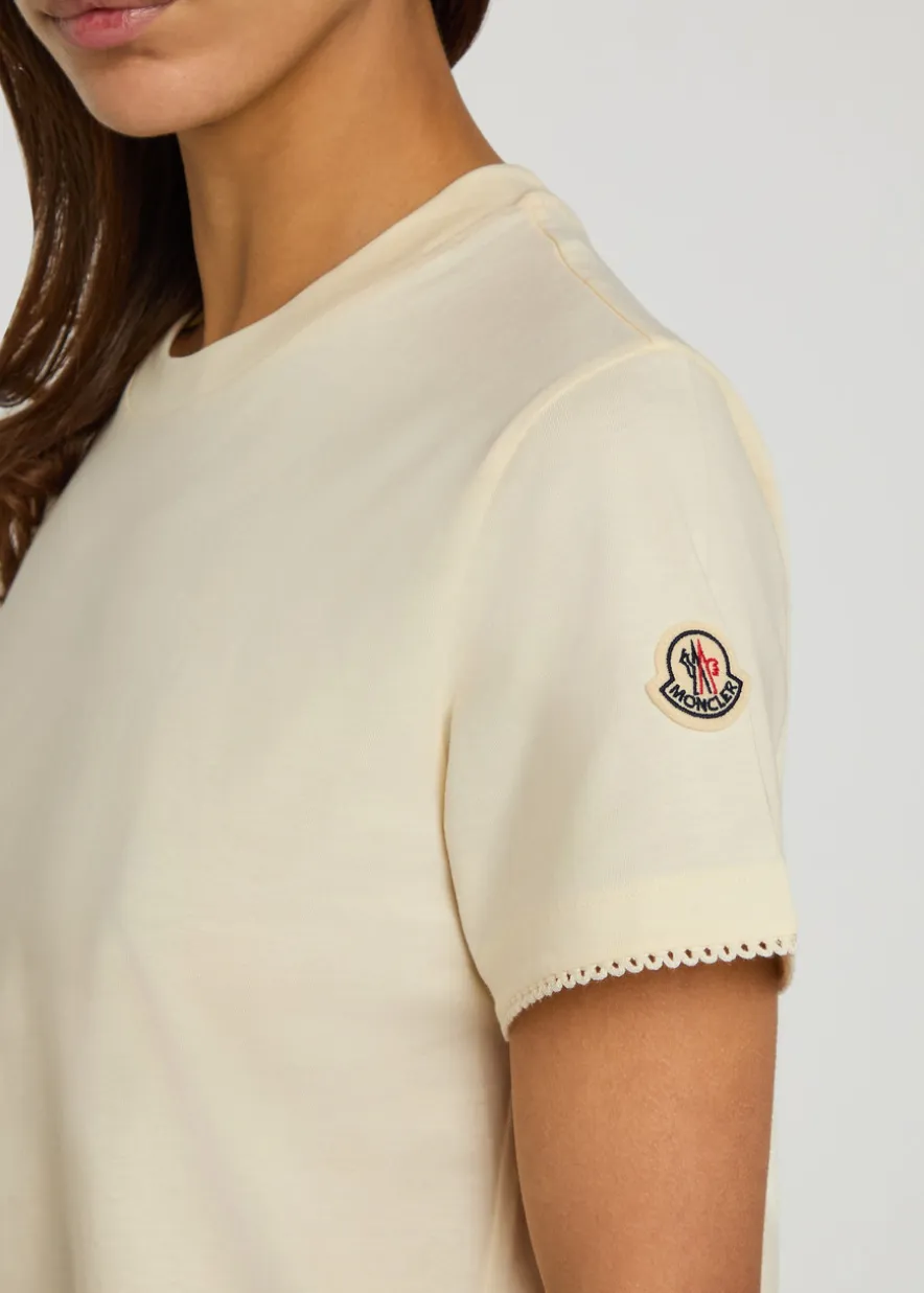 Logo-appliquéd scalloped cotton T-shirt