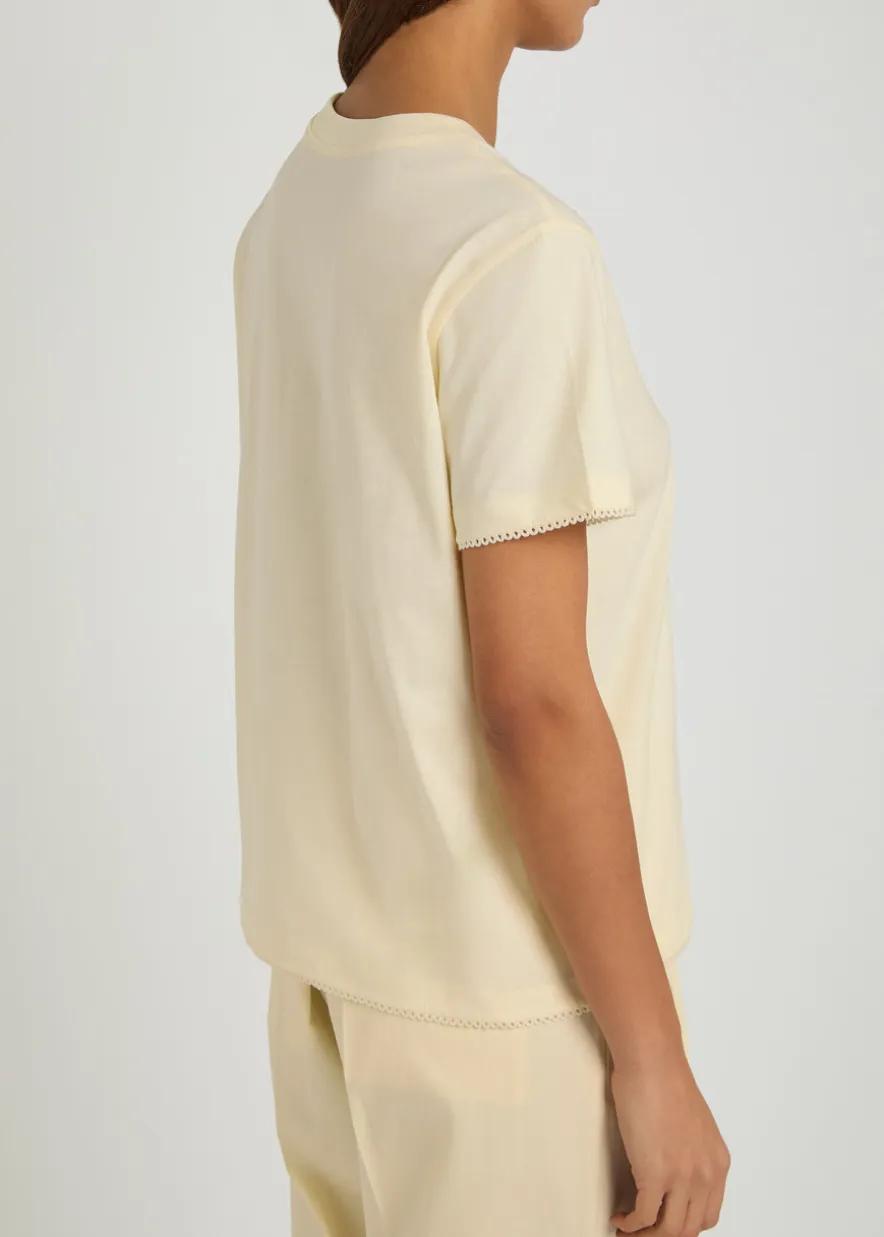 Logo-appliquéd scalloped cotton T-shirt