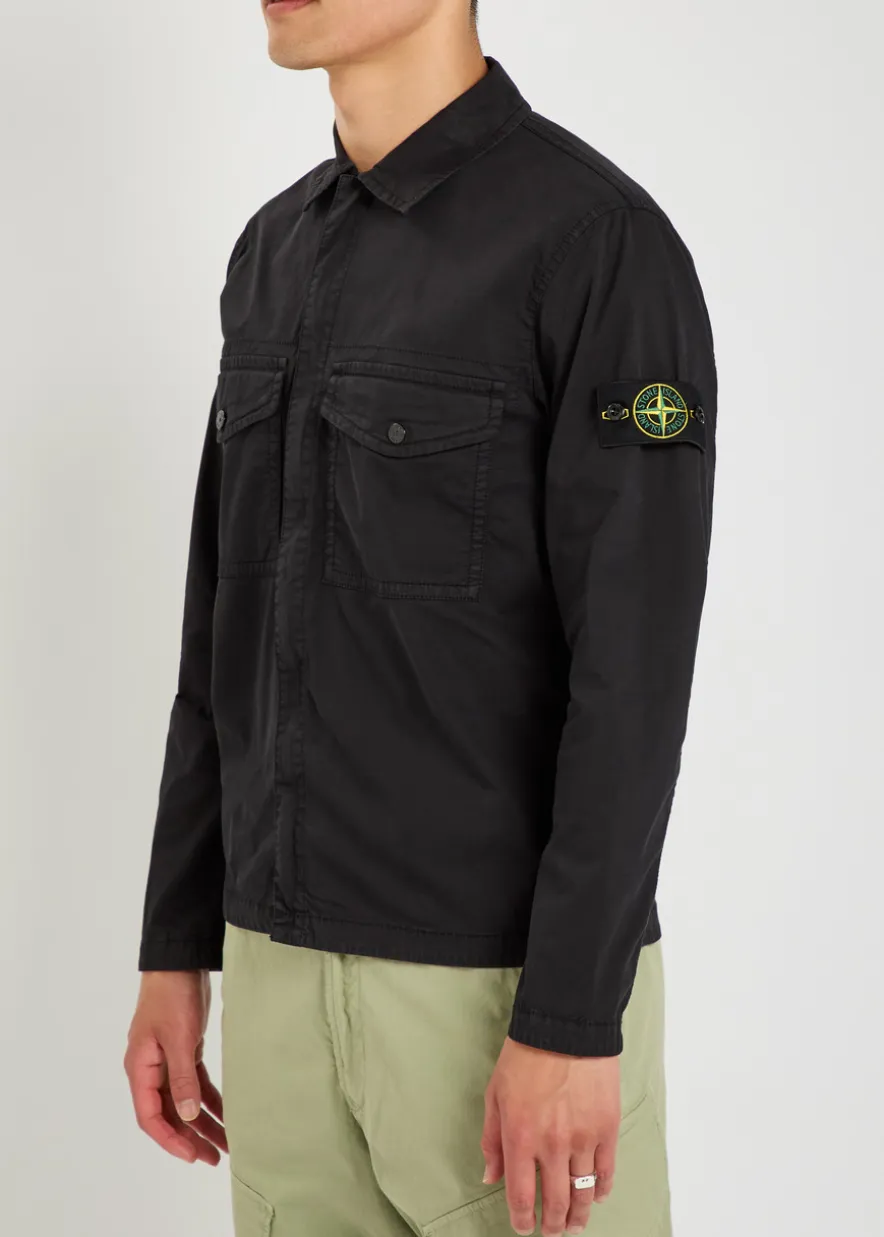 Logo-appliquéd stretch-cotton overshirt