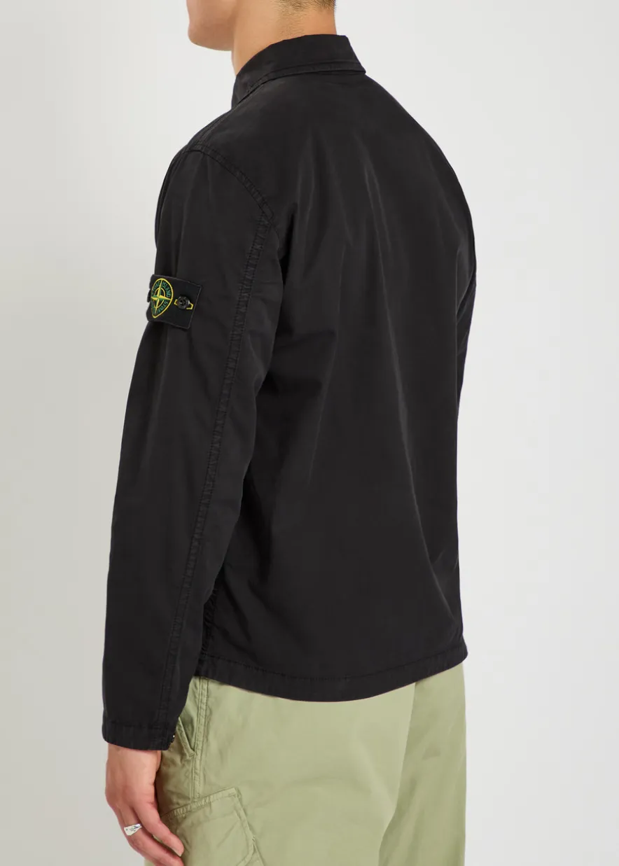 Logo-appliquéd stretch-cotton overshirt