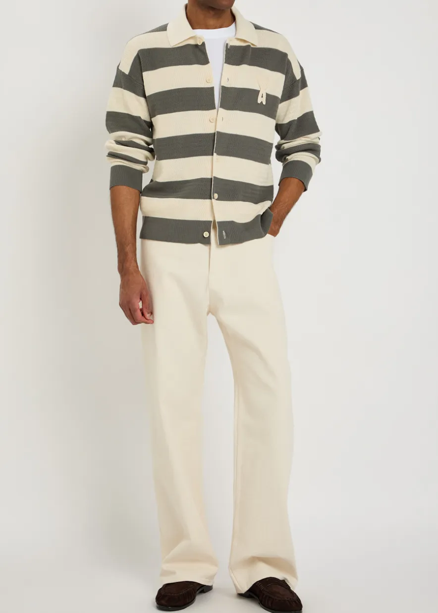 Logo-appliquéd striped fine-knit cotton shirt