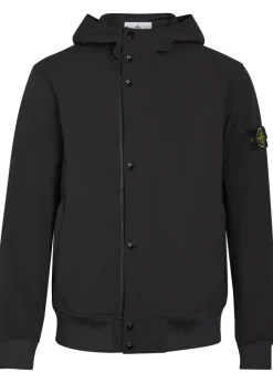 Logo-appliquéd water-resistant hooded soft shell jacket