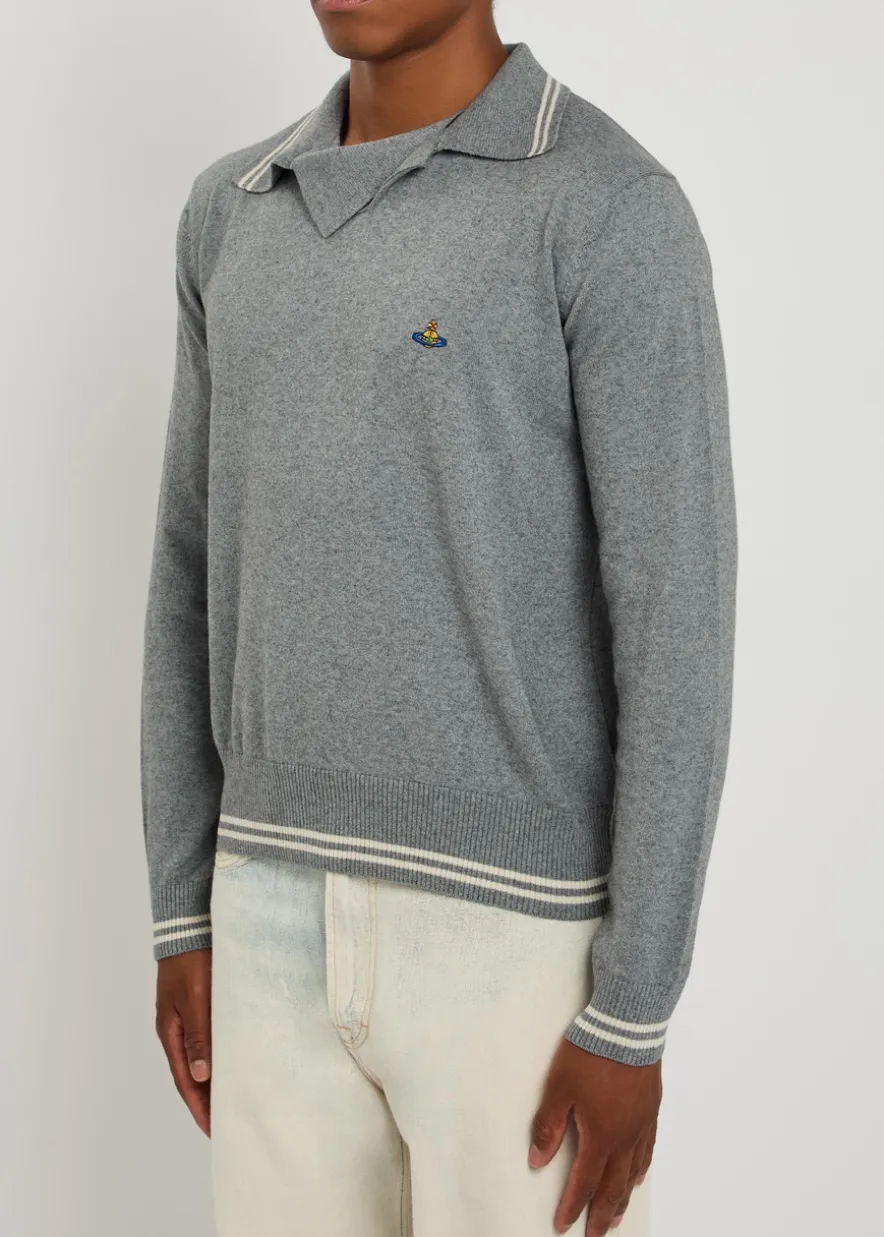 Logo asymmetric wool and cashmere-blend polo jumper