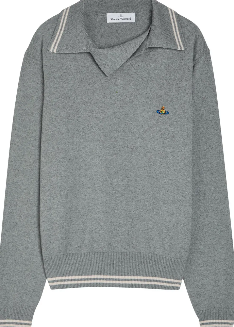 Logo asymmetric wool and cashmere-blend polo jumper
