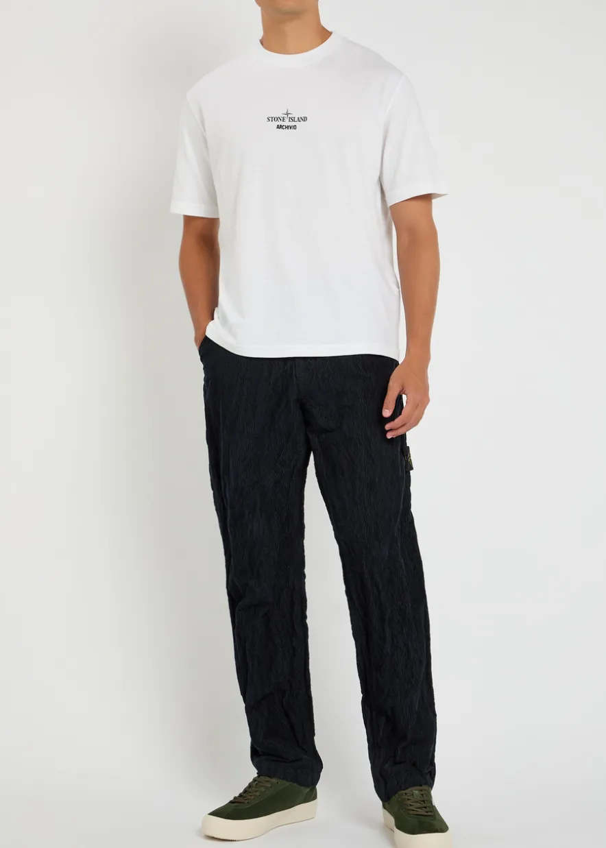 Logo crinkled tapered-leg corduroy trousers