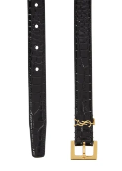 Logo crocodile-effect leather belt