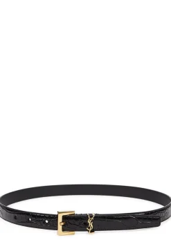 Logo crocodile-effect leather belt