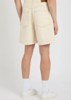 Logo-embossed distressed denim shorts