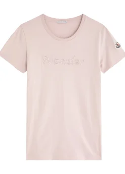 Logo-embroidered beaded cotton T-shirt