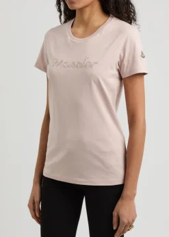 Logo-embroidered beaded cotton T-shirt