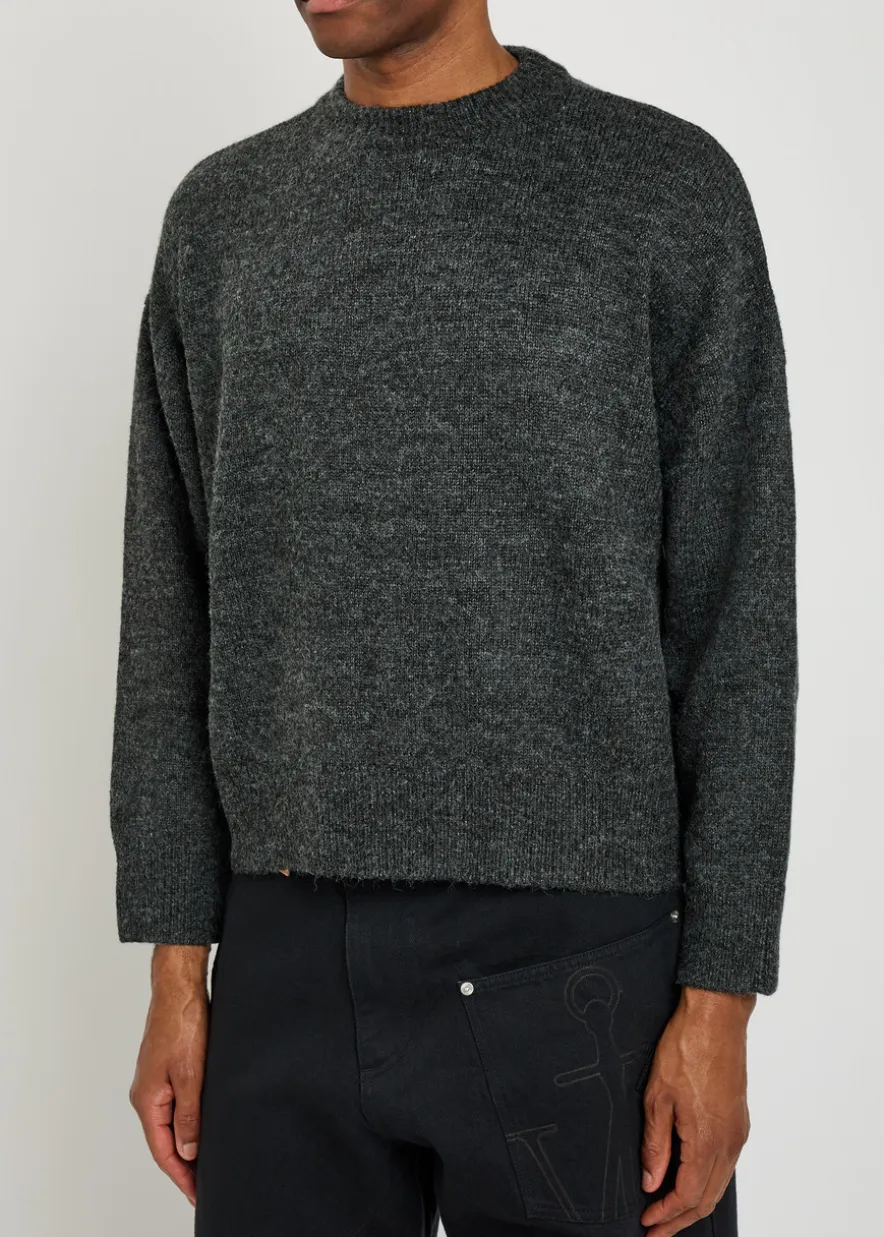 Logo-embroidered brushed knit jumper