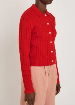 Logo-embroidered cable-knit cotton cardigan