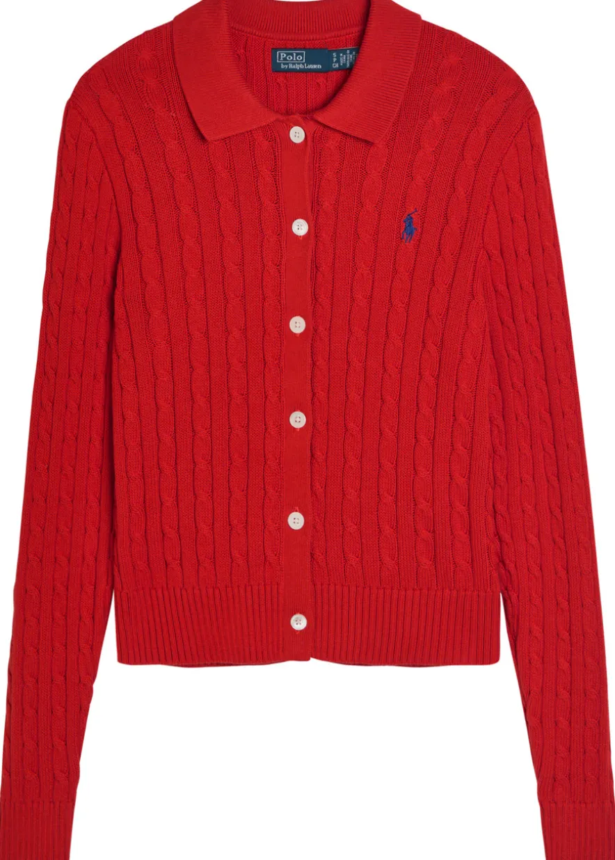 Logo-embroidered cable-knit cotton cardigan