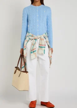 Logo-embroidered cable-knit cotton jumper