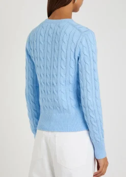 Logo-embroidered cable-knit cotton jumper