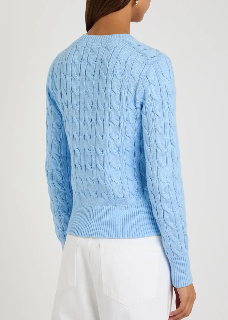 Logo-embroidered cable-knit cotton jumper
