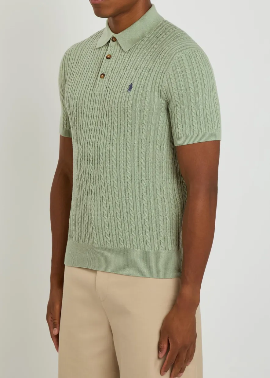 Logo-embroidered cable-knit cotton polo shirt