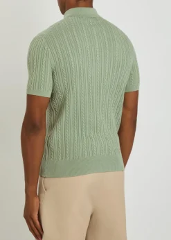 Logo-embroidered cable-knit cotton polo shirt