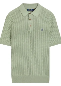Logo-embroidered cable-knit cotton polo shirt