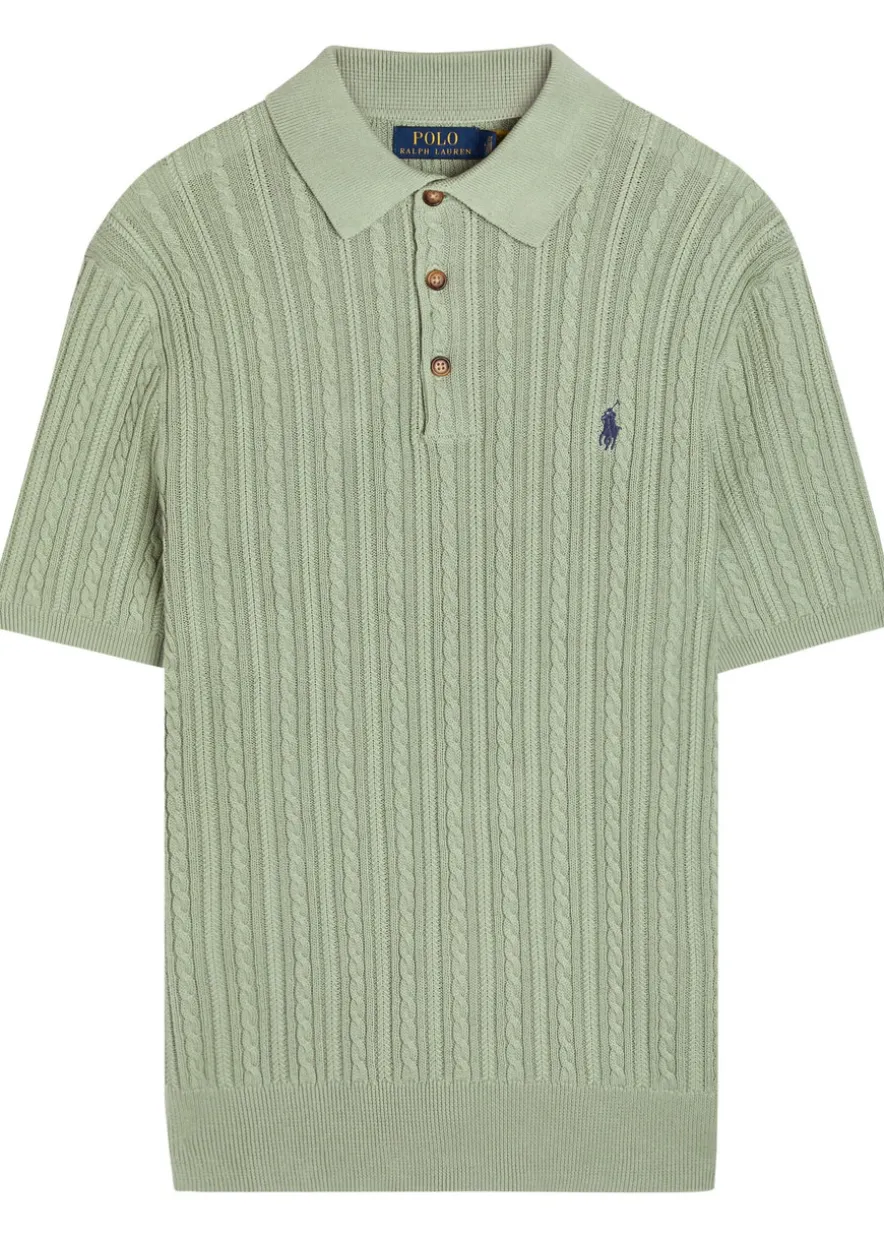 Logo-embroidered cable-knit cotton polo shirt