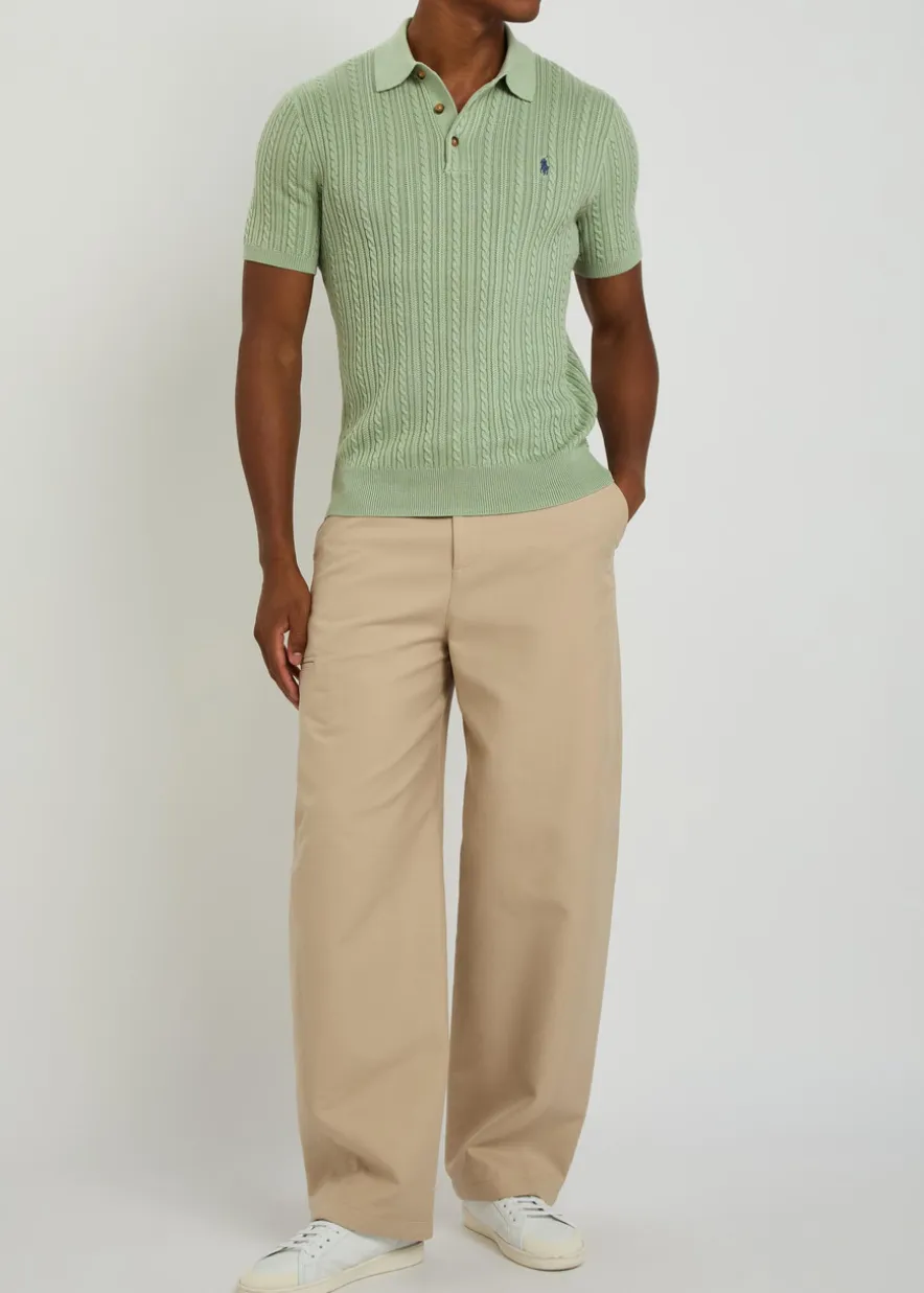 Logo-embroidered cable-knit cotton polo shirt