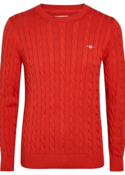 Logo-embroidered cable-knit cotton jumper