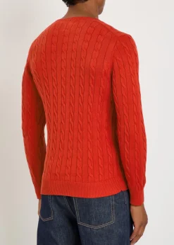 Logo-embroidered cable-knit cotton jumper