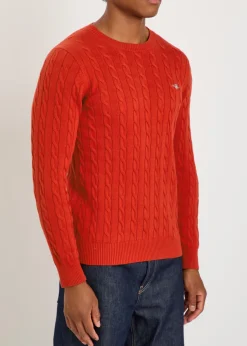 Logo-embroidered cable-knit cotton jumper