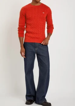 Logo-embroidered cable-knit cotton jumper