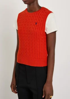 Logo-embroidered cable-knit cotton vest