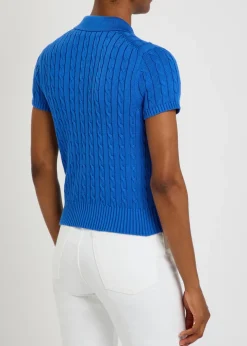 Logo-embroidered cable-knit cotton polo top