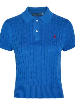 Logo-embroidered cable-knit cotton polo top