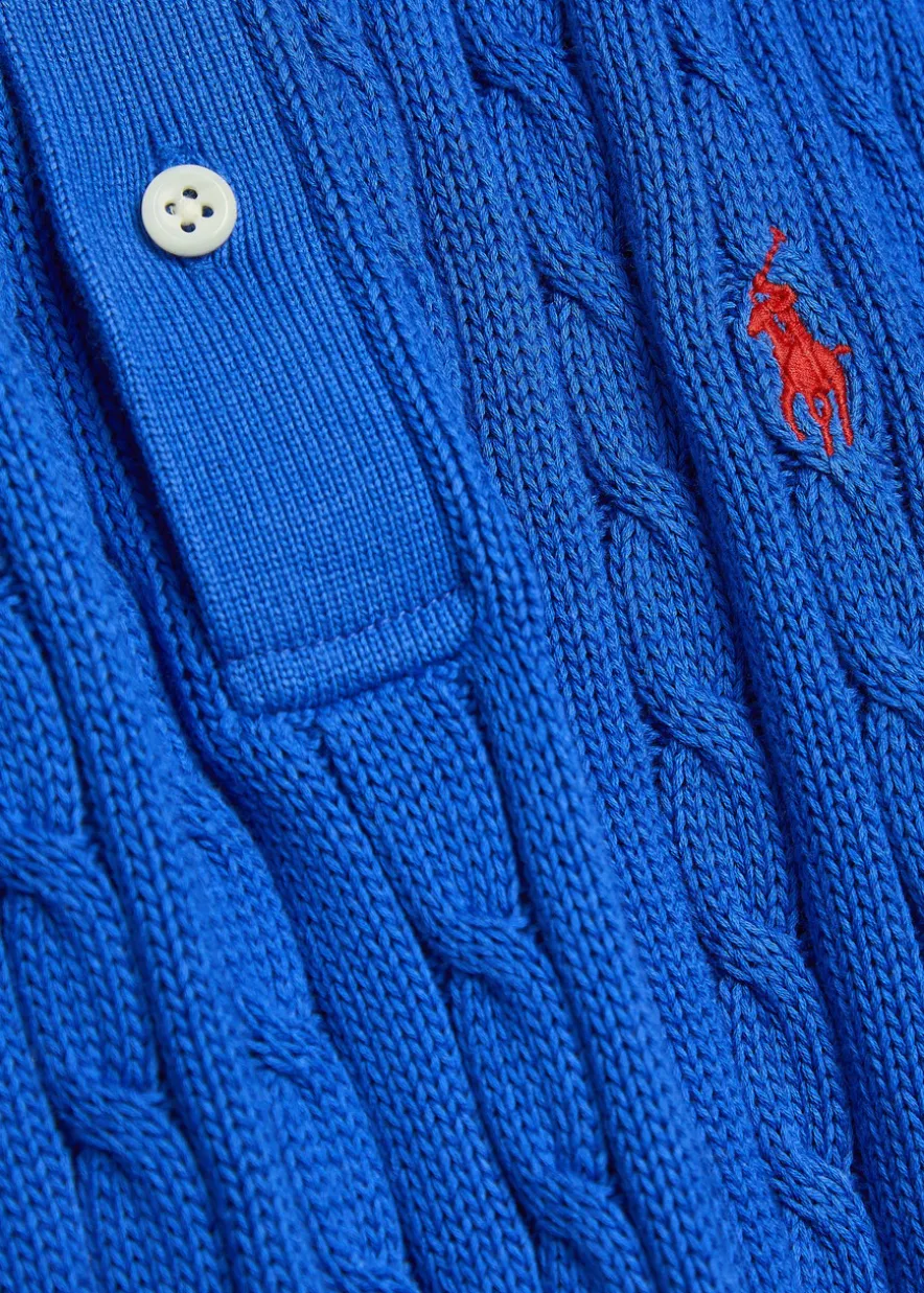 Logo-embroidered cable-knit cotton polo top