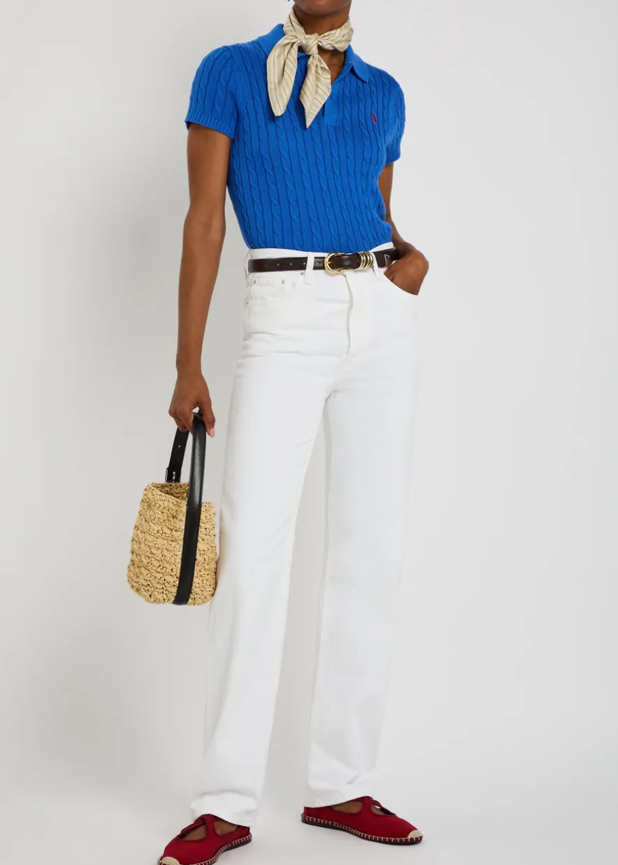 Logo-embroidered cable-knit cotton polo top