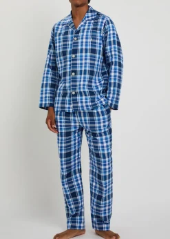 Logo-embroidered checked cotton pyjama set