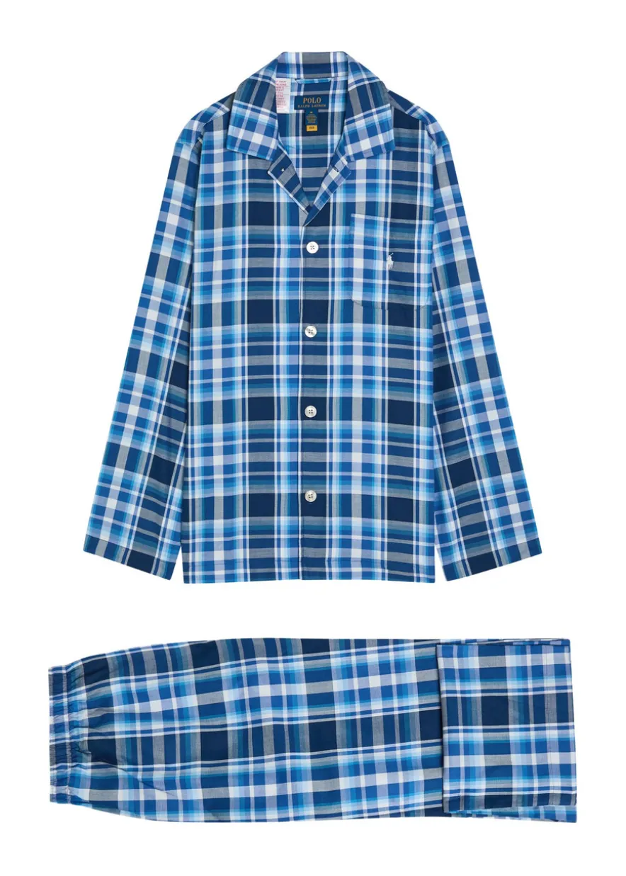 Logo-embroidered checked cotton pyjama set